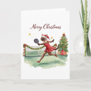 Pickleball Christmas themed with cat  Card