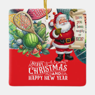 Pickleball Christmas themed with Santa Claus Ceramic Ornament