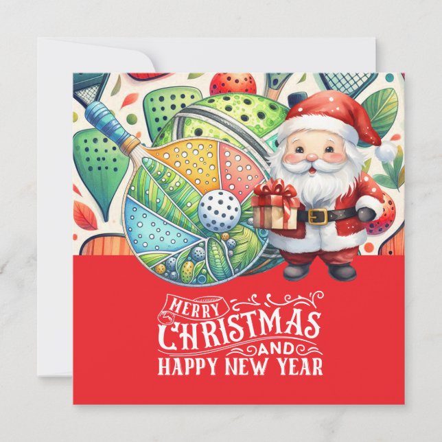 Pickleball Christmas themed with Santa Claus Holiday Card (Front)