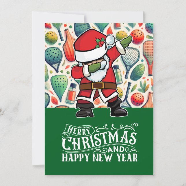 Pickleball Christmas themed with Santa Claus Holiday Card (Front)
