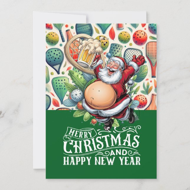 Pickleball Christmas themed with Santa Claus Holiday Card (Front)