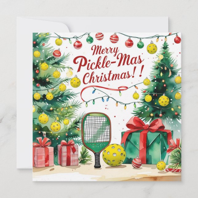 Pickleball Christmas themed with Santa Claus Holiday Card (Front)