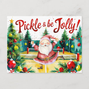 Pickleball Christmas themed with Santa Claus Holiday Postcard