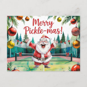 Pickleball Christmas themed with Santa Claus Holiday Postcard
