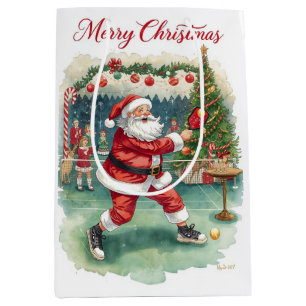 Pickleball Christmas themed with Santa Claus Medium Gift Bag