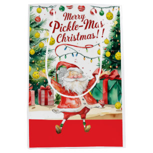 Pickleball Christmas themed with Santa Claus Medium Gift Bag