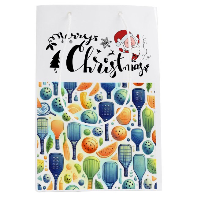 Pickleball Christmas themed with Santa Claus Medium Gift Bag (Front)