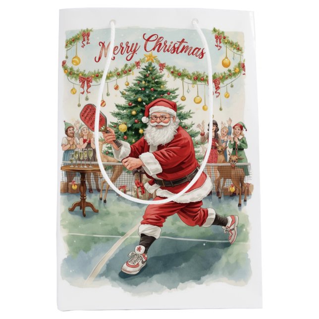 Pickleball Christmas themed with Santa Claus Medium Gift Bag (Front)