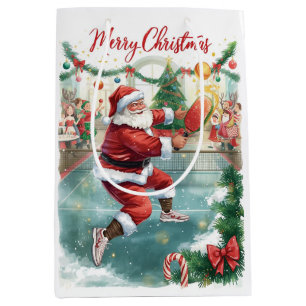 Pickleball Christmas themed with Santa Claus Medium Gift Bag