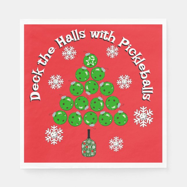 Pickleball Christmas Tree Deck the Halls Party Napkin (Front)