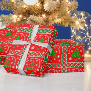 Pickleball Christmas Tree Deck the Halls Red Green Wrapping Paper