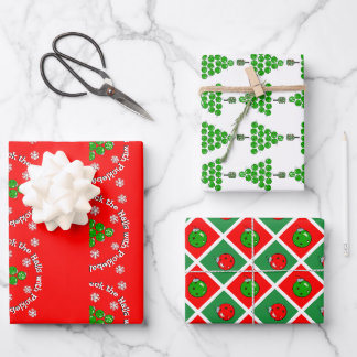 Pickleball Christmas Tree Deck the Halls Red Green Wrapping Paper Sheet