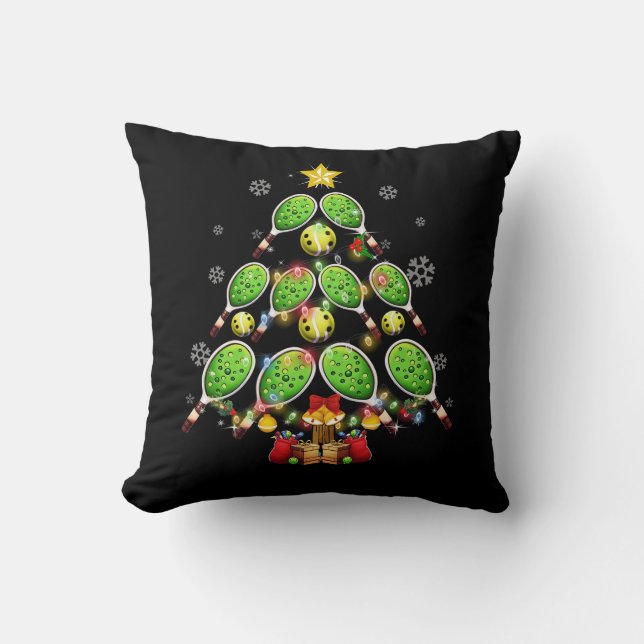 Pickleball Christmas Tree Dink Pickle Ball Player  Cushion (Front)