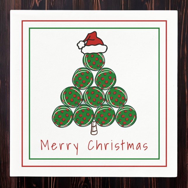 Pickleball Christmas Tree Merry Christmas Holiday  Napkin (Creator Uploaded)