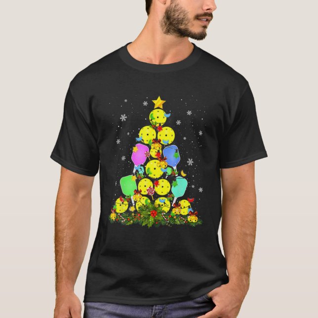 Pickleball Christmas Tree Santa Pickleball T-Shirt (Front)