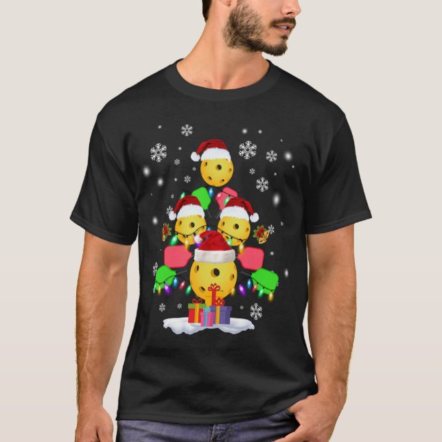 Pickleball Christmas Tree Santa Pickleball X-mas L T-Shirt (Front)