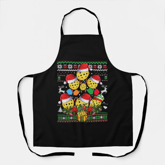 Pickleball Christmas Tree Ugly Sweater Santa Paddl Apron (Front)