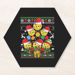 Pickleball Christmas Tree Ugly Sweater Santa Paddl Paper Coaster