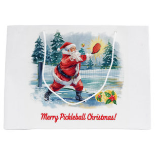 Pickleball Christmas with Santa Claus on Match Large Gift Bag