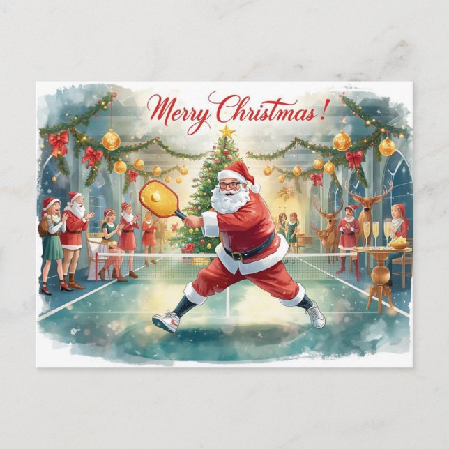 Pickleball Christmas with Santa Merry Christmas Holiday Postcard (Front)