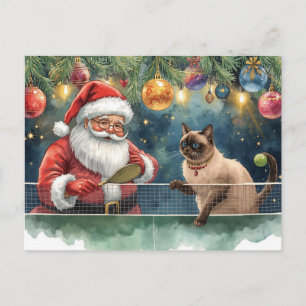 Pickleball Christmas with Santa Merry Christmas Holiday Postcard