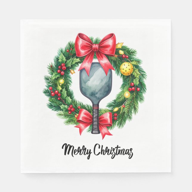 Pickleball Christmas Wreath  Napkin (Front)