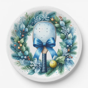 Pickleball Christmas Wreath Paper Plate