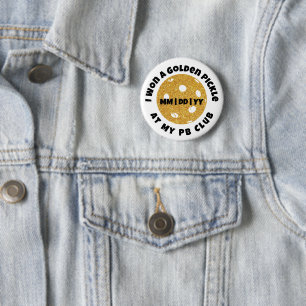 Pickleball Club Golden Pickle Glitter Personalised 6 Cm Round Badge