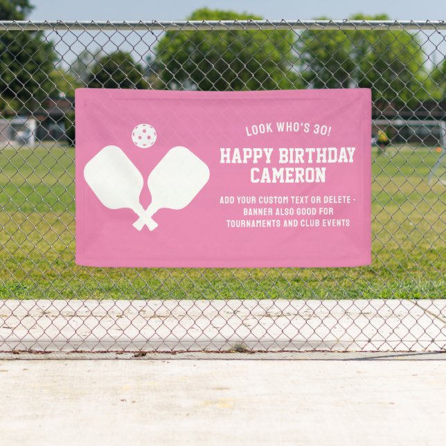 Pickleball Club Party Paddles Pink White Custom Banner (Insitu)