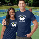 Pickleball Club Team Player Custom Pickler Gift T-Shirt<br><div class="desc">Standout on the pickleball court in this awesome t-shirt featuring crossed pickleball paddles, a ball and your custom text. Easily change the wording to include your pickleball club name, player name, team name, city/location or any wording of your choice. Also change the font and graphic colors - just click edit/personalize....</div>