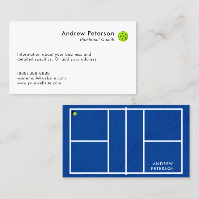 Pickleball Coach Blue Court Business Card (Front/Back)