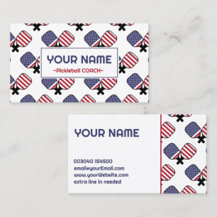 Pickleball Coach - USA pattern on white Business Card