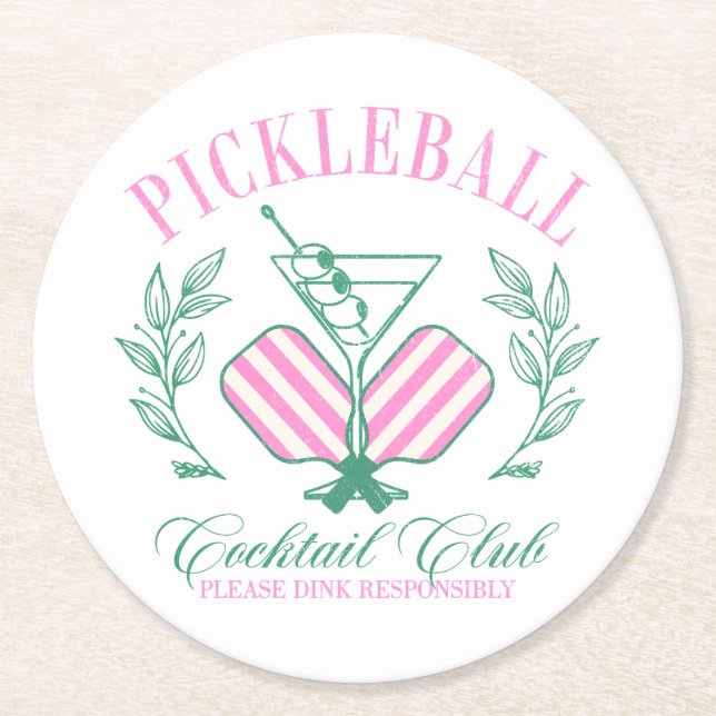 Pickleball Cocktail Club Round Paper Coaster (Front)