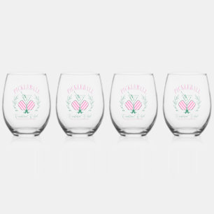 Pickleball Cocktail Club Stemless Wine Glass