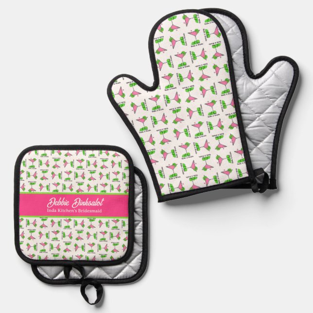 Pickleball Cocktail Dinks & Drinks Personalized Oven Mitt & Pot Holder Set (Front/Back)