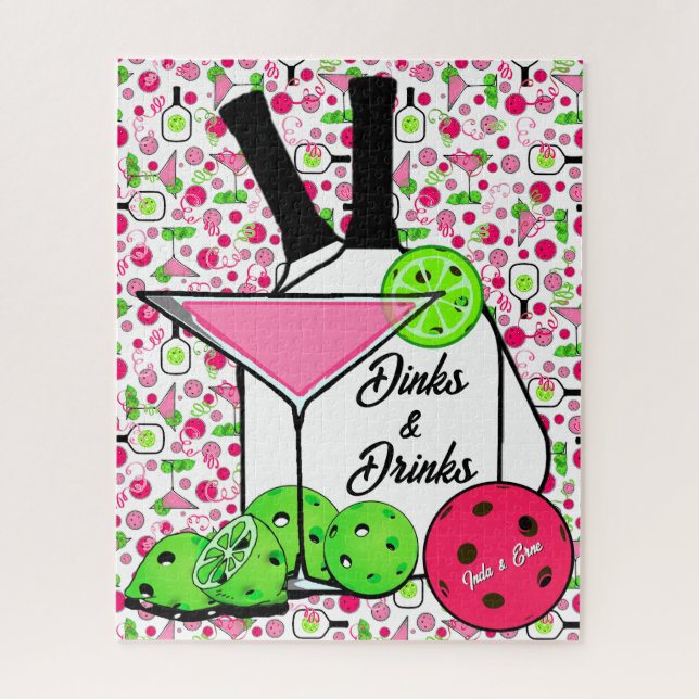 Pickleball Cocktails Dinks & Drinks Personalized Jigsaw Puzzle (Vertical)