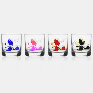 PICKLEBALL Colourful Assortment Four Whiskey Glass