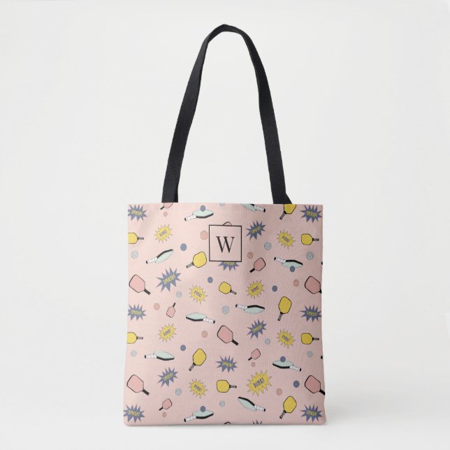 Pickleball Colourful Monogram First Initial Patter Tote Bag (Front)