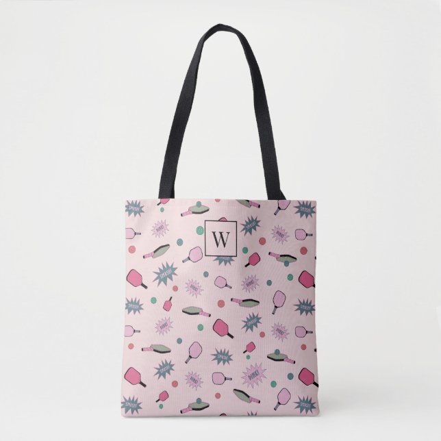 Pickleball Colourful Monogram First Initial Patter Tote Bag (Front)