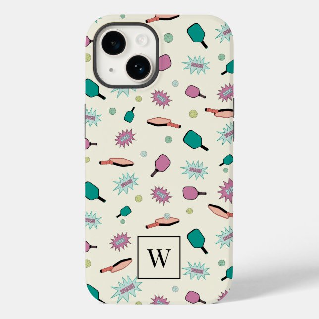 Pickleball! Colourful Monogram Initial Pattern Case-Mate iPhone Case (Back)