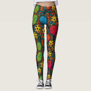 Pickleball Colourful Paddle Pattern Urban Art Leggings