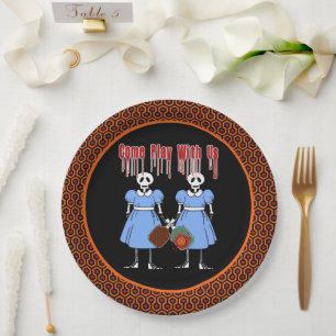 Pickleball Come Play with Us Horror Movie Twins Paper Plate