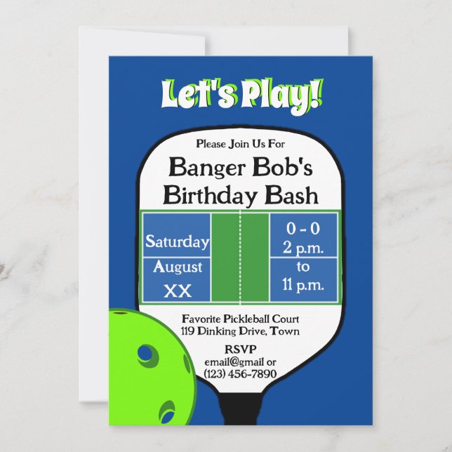 Pickleball Court Birthday Party Blue Green Photo Invitation (Front)