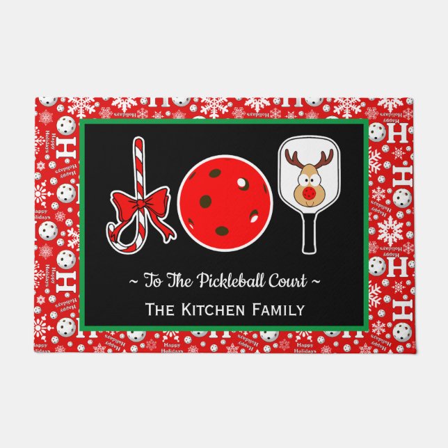 Pickleball Court Christmas Joy Festive Entryway Doormat (Front)