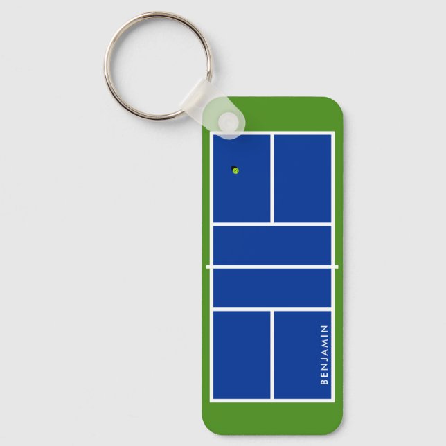 Pickleball Court Personalised Name Green & Blue Key Ring (Front)