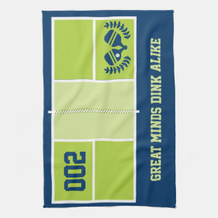 Pickleball court with custom text and background   tea towel