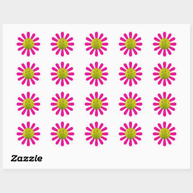 Pickleball: cute pickleball pink flower classic ro round sticker (Sheet)