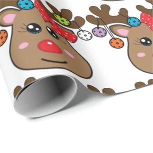 Pickleball cute reindeer girl wrapping paper