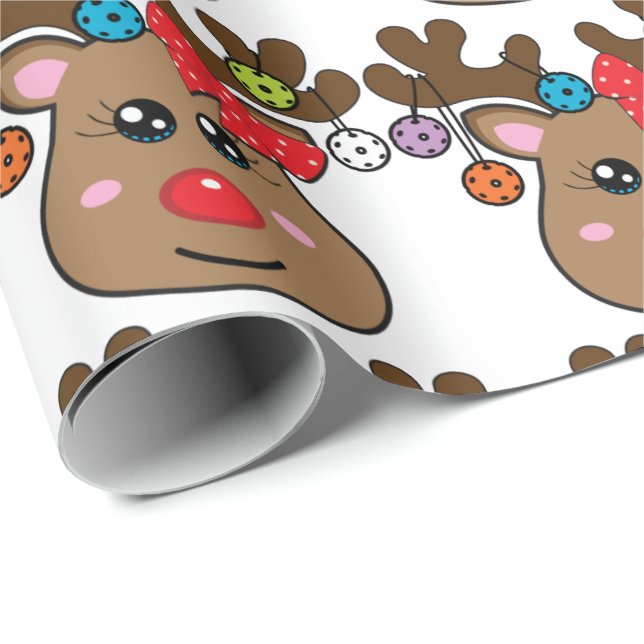 Pickleball cute reindeer girl wrapping paper (Roll Corner)