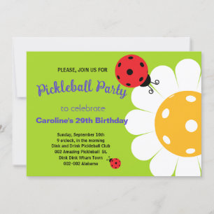 Pickleball Daisy & Ladybug B'day  Invtation+ RSVP  Card
